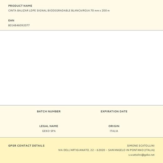 Cinta Balizar Ldpe Signal Biodegradable Blanca/Roja 70 Mm X 200 M