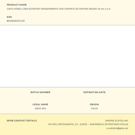 Cinta Doble Cara Exterior Transparente Con Soporte De Espuma Negra 19 Mm X 5 M