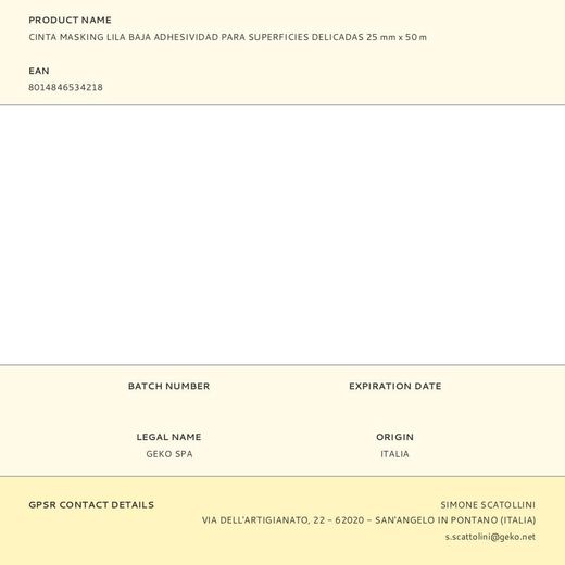 Cinta Masking Lila Baja Adhesividad Para Superficies Delicadas 25 Mm X 50 M