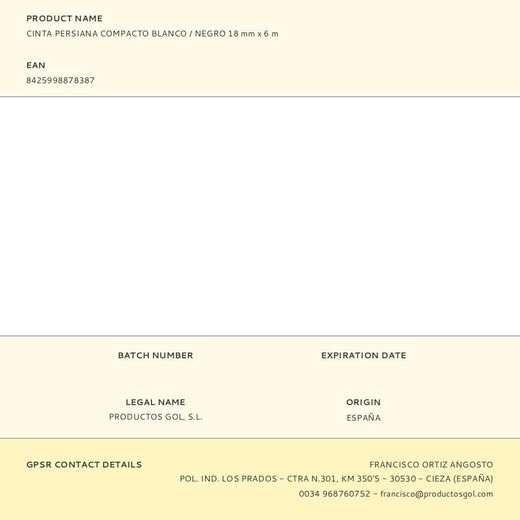Cinta Persiana Compacto Blanco / Negro 18 Mm X 6 M