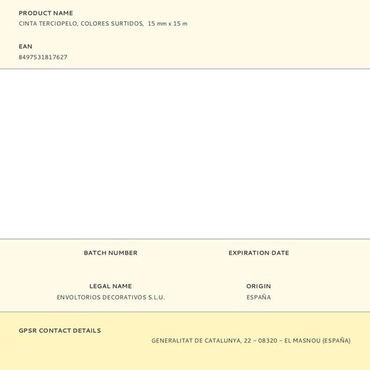 Cinta Terciopelo, Colores Surtidos,  15 Mm X 15 M