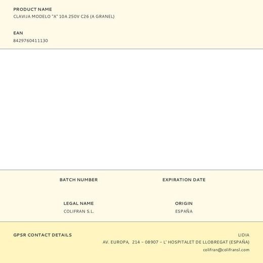 Clavija Modelo "A" 10A 250V C26 (A Granel)