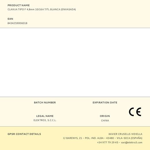 Clavija Tipo F 4,8Mm 10/16A T/Tl Blanca (Envasada)