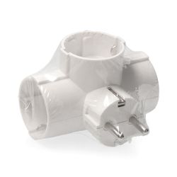Clavija Triple 2P+T, 16A 250V~ Entrada Lateral, Blanco (Retractilado)