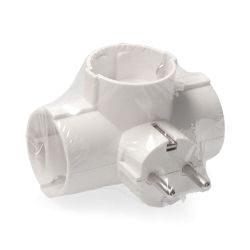 Clavija Triple 2P+T, 16A 250V~ Entrada Lateral, Blanco (Retractilado)