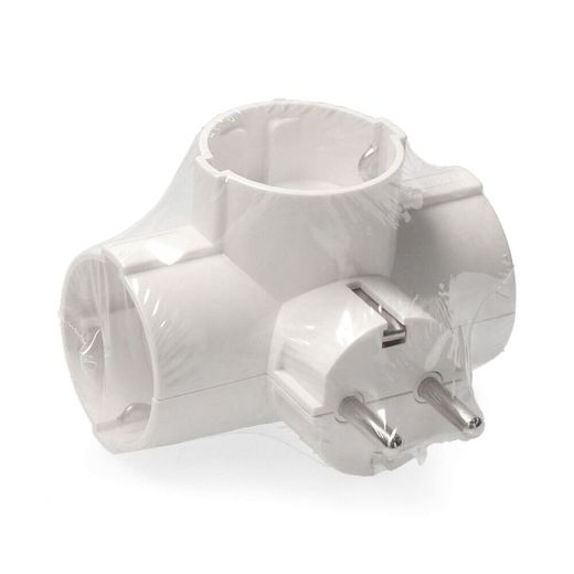 Clavija Triple 2P+T, 16A 250V~ Entrada Lateral, Blanco (Retractilado)