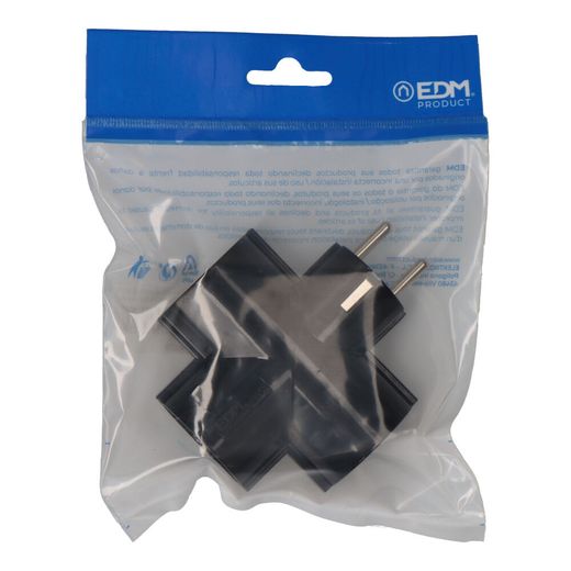 Clavija Triple Con Baquelita T/Tl Tipo F 4,8Mm 16A 250V Máx 3680W Negra (Envasada)