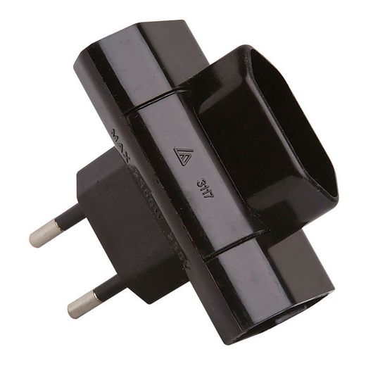 Clavija Triple Lateral 2P 10A 250 V~ Negra