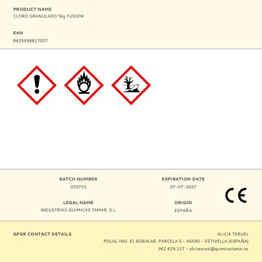 Cloro Granulado, Bote 5 Kg