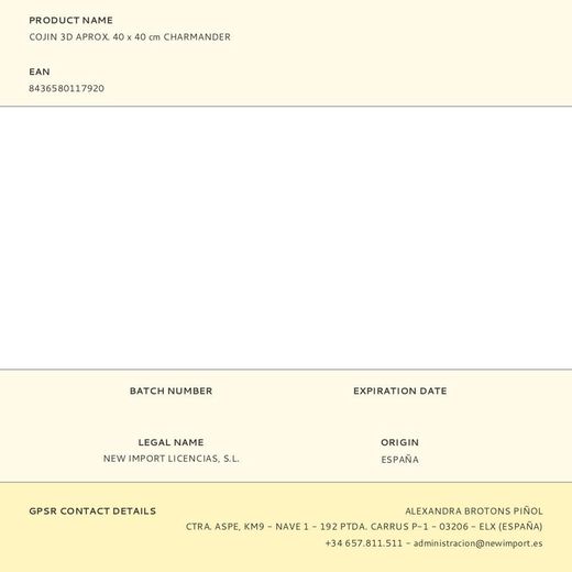 Cojin 3D Aprox. 40 X 40 Cm Charmander