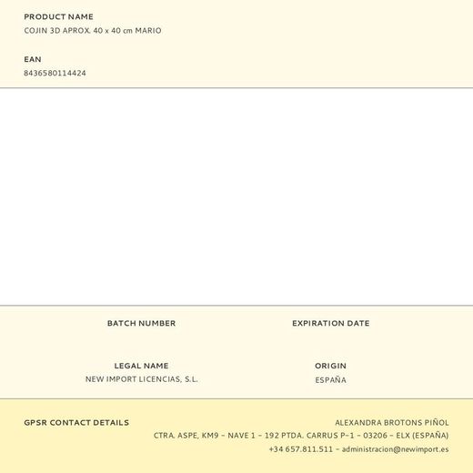 Cojin 3D Aprox. 40 X 40 Cm Mario