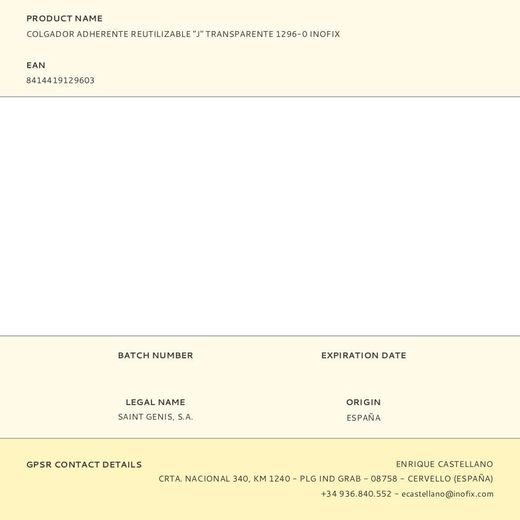 Colgador Adherente Reutilizable "J" Transparente 1296-0 Inofix