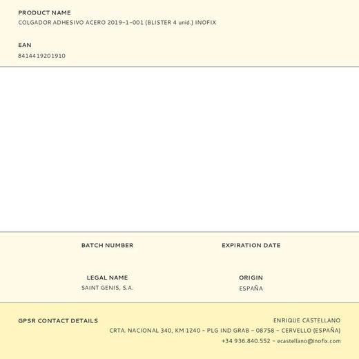 Colgador Adhesivo Acero 2019-1-001 (Blister 4 Unid.) Inofix