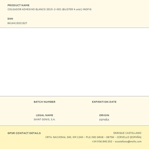 Colgador Adhesivo Blanco 2019-2-001 (Blister 4 Unid.) Inofix