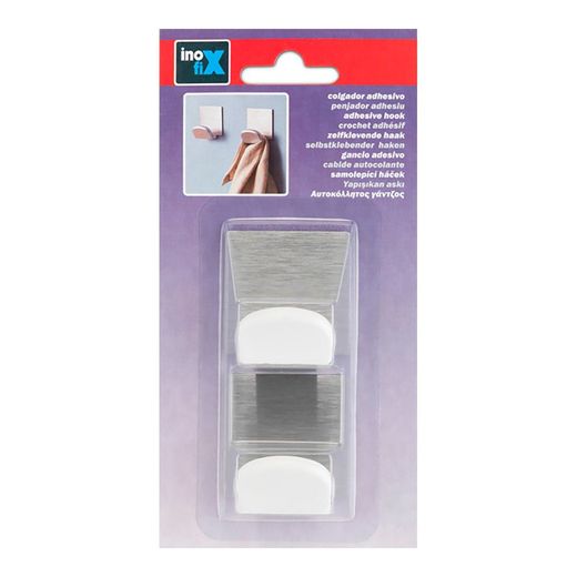 Colgador Adhesivo Blanco Con Base Ade Acero Inoxidable (Blister 2 Uds)