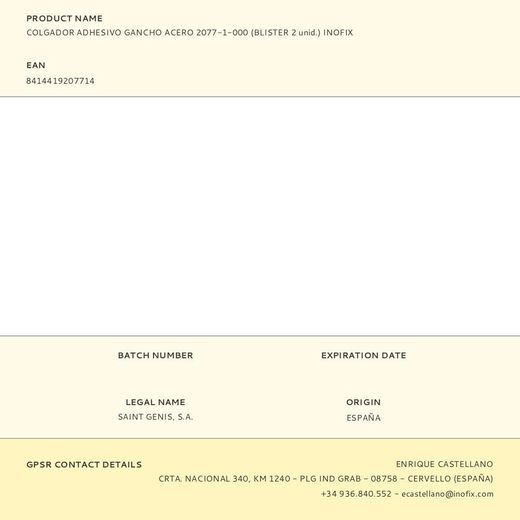 Colgador Adhesivo Gancho Acero 2077-1-000 (Blister 2 Unid.) Inofix