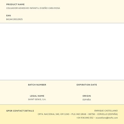 Colgador Adhesivo Infantil Diseño Cara Rosa