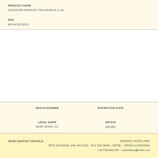 Colgador Adhesivo Taga Blanco, 2 Uds