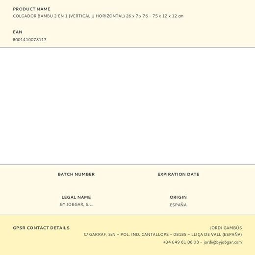 Colgador Bambu 2 En 1 (Vertical U Horizontal) 26 X 7 X 76 - 75 X 12 X 12 Cm