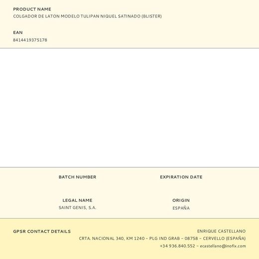 Colgador De Laton Modelo Tulipan Niquel Satinado (Blister)