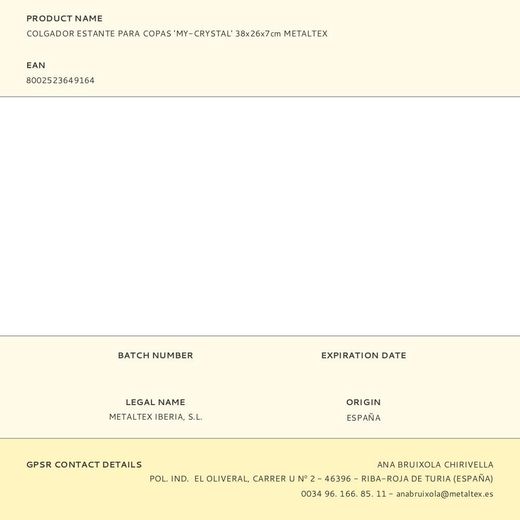 Colgador Estante My-Crystal Para Copas 38 X 26 X 7 Cm