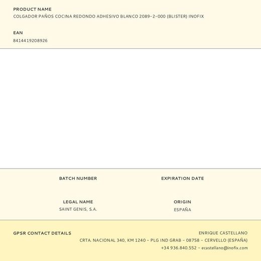 Colgador Paños Cocina Redondo Adhesivo Blanco 2089-2-000 (Blister) Inofix