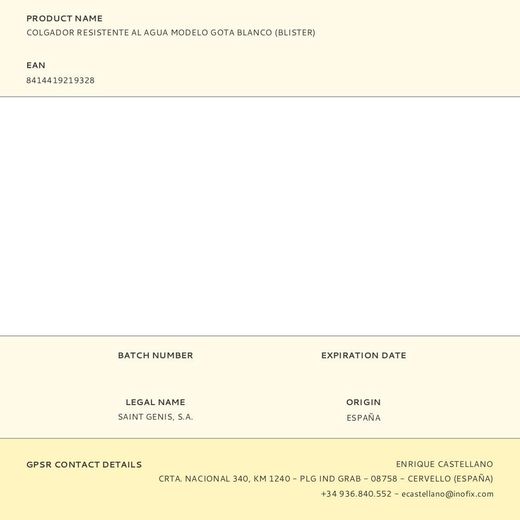 Colgador Resistente Al Agua Modelo Gota Blanco (Blister)