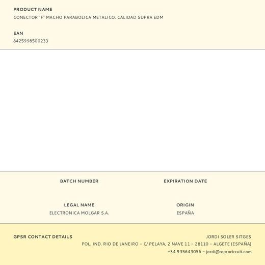 Conector "F" Macho Parabolica Metalico. Calidad Supra Edm