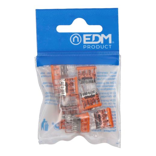 Conector Rápido 3 Vias, Ø Máximo 2,5 Mm², Transparente / Naranja, 10 Uds