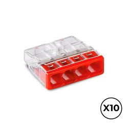 Conector Rápido 4 Vias, Ø Maximo 2,5 Mm², Transparente / Roja, 10 Uds