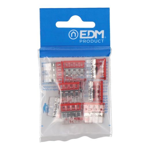 Conector Rápido 4 Vias, Ø Maximo 2,5 Mm², Transparente / Roja, 10 Uds