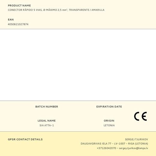 Conector Rápido 5 Vias, Ø Máximo 2,5 Mm², Transparente / Amarilla
