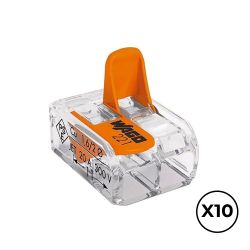 Conector Rápido Con Palanca 2 Vias, Ø Maximo 4 Mm², 450 V , 32 A, Transparente, 13,2 X 18,6 X 8,4 Mm, 10 Uds