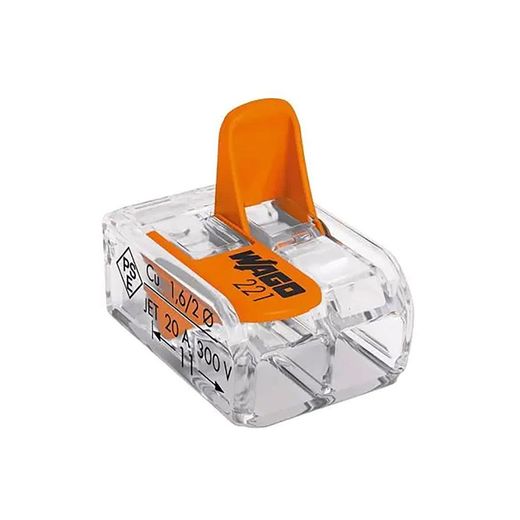 Conector Rápido Con Palanca 2 Vias, Ø Maximo 4 Mm²,  450 V , 32 A, Transparente, 13,2 X 18,6 X 8,4 Mm