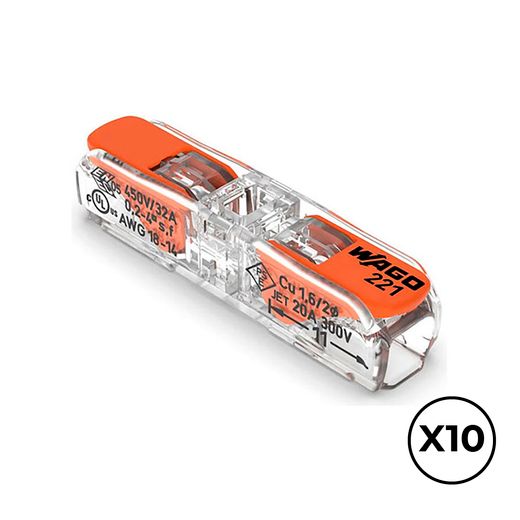 Conector Rápido En Linea Con Palanca 2 Vias, Ø Maximo 4 Mm²,  450 V , 32 A, Transparente, 8,1 X 35,5 X 8,9 Mm, 10 Uds