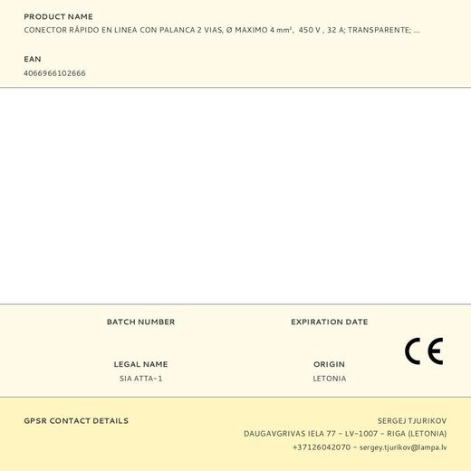 Conector Rápido En Linea Con Palanca 2 Vias, Ø Maximo 4 Mm²,  450 V , 32 A, Transparente, 8,1 X 35,5 X 8,9 Mm