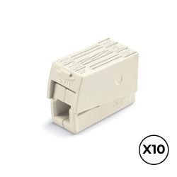 Conector Rápido En Linea Presilla 3 Vias, 2 Rígidos + 1 Rígido, Semirígido O Flexible, Ø Máximo 2,5 Mm², Blanco, 10 Uds