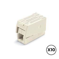 Conector Rápido En Linea Presilla 3 Vias, 2 Rígidos + 1 Rígido, Semirígido O Flexible, Ø Máximo 2,5 Mm², Blanco, 10 Uds