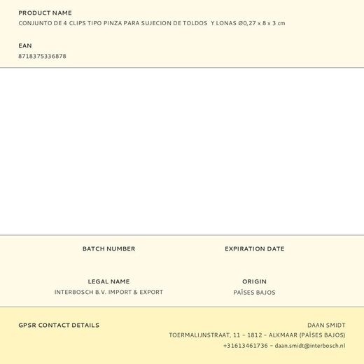 Conjunto De 4 Clips Tipo Pinza Para Sujecion De Toldos  Y Lonas Ø0,27 X 8 X 3 Cm
