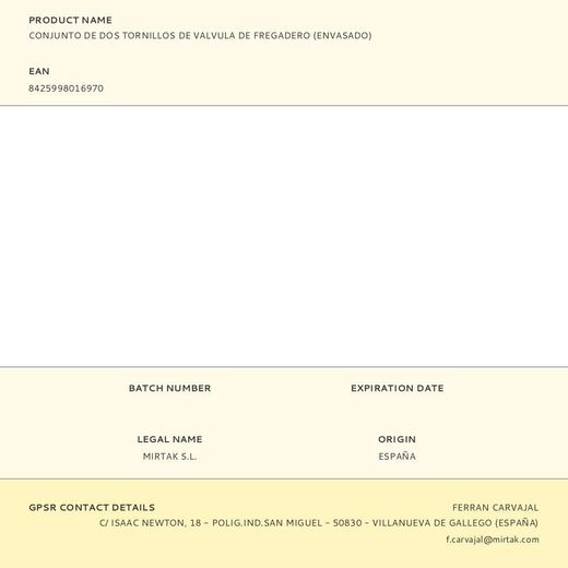 Conjunto De Dos Tornillos De Valvula De Fregadero (Envasado)