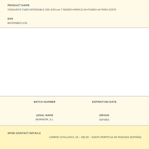 Conjunto Tubo Extensible 320-620 Mm T Negro+Marco A4+Funda A4 Para Cesta