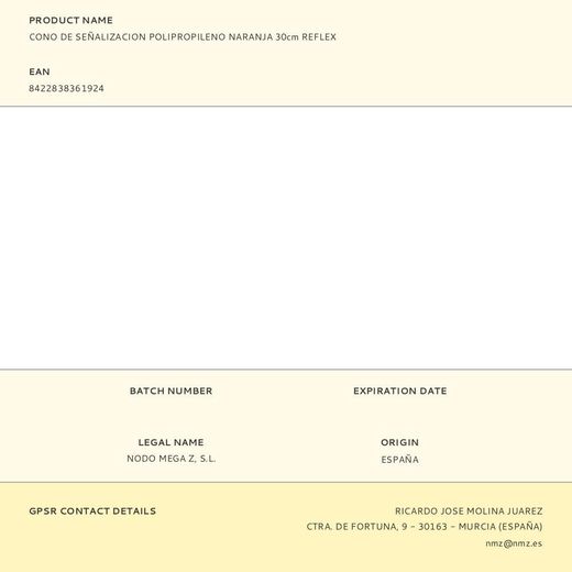 Cono De Señalizacion Polipropileno Naranja 30Cm Reflex