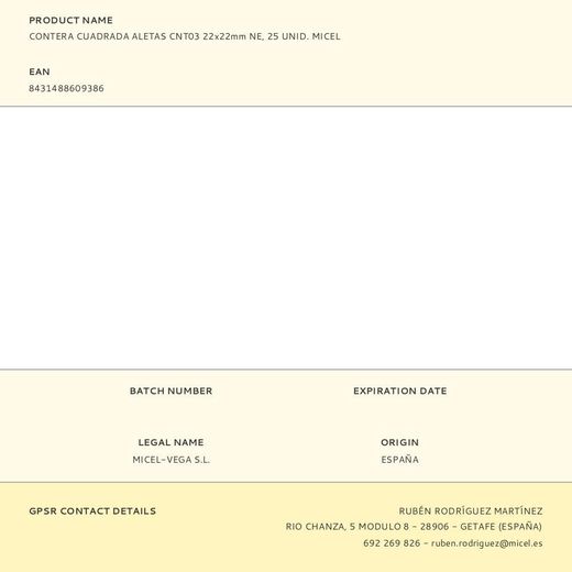 Contera Cuadrada Aletas Cnt03 22X22Mm Ne, 25 Unid. Micel
