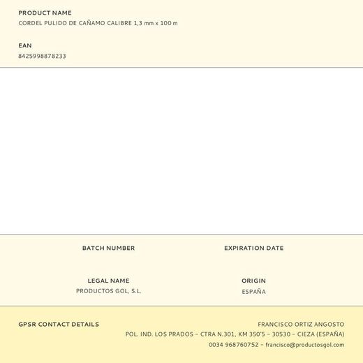 Cordel Pulido De Cañamo Calibre 1,3 Mm X 100 M