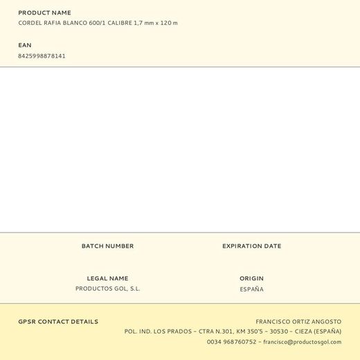 Cordel Rafia Blanco 600/1 Calibre 1,7 Mm X 120 M