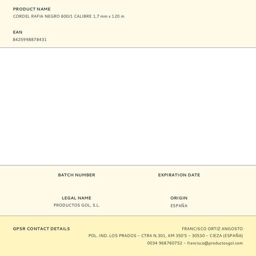 Cordel Rafia Negro 600/1 Calibre 1,7 Mm X 120 M