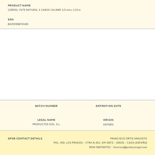 Cordel Yute Natural 3 Cabos Calibre 3,5 Mm X 110 M