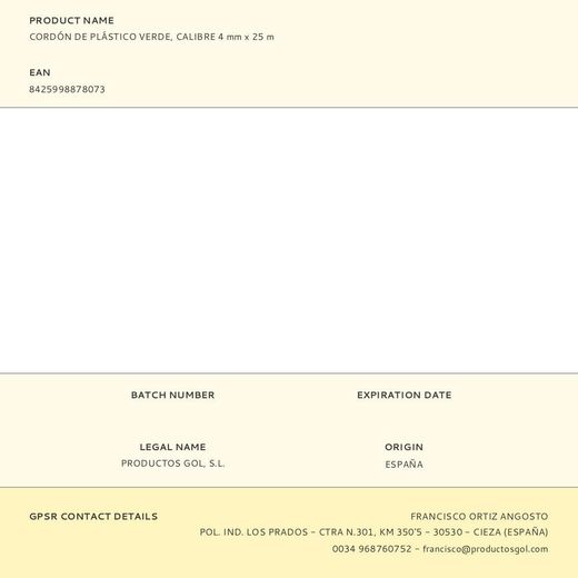 Cordón De Plástico Verde, Calibre 4 Mm X 25 M