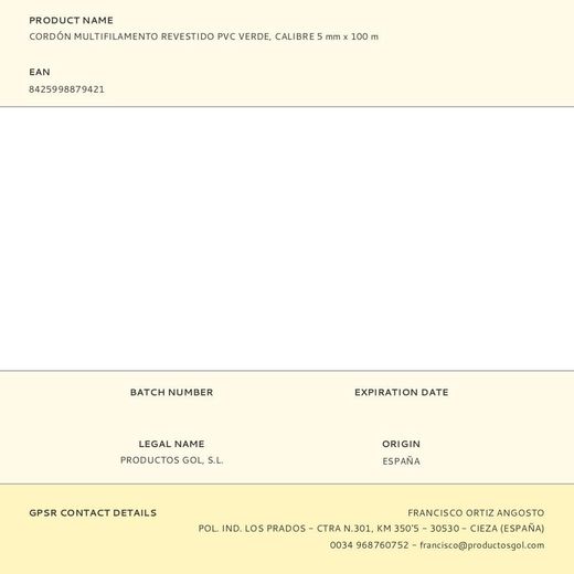 Cordón Multifilamento Revestido Pvc Verde, Calibre 5 Mm X 100 M