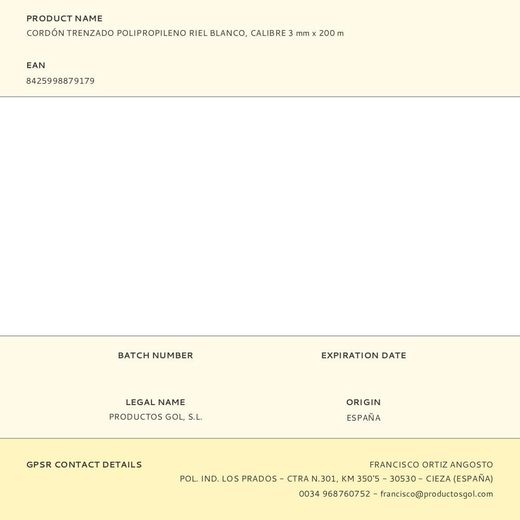 Cordón Trenzado Polipropileno Riel Blanco, Calibre 3 Mm X 200 M